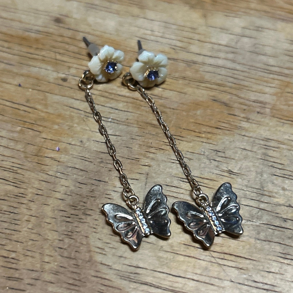 Unbranded Butterfly Dangle Earrings Gold White One Size